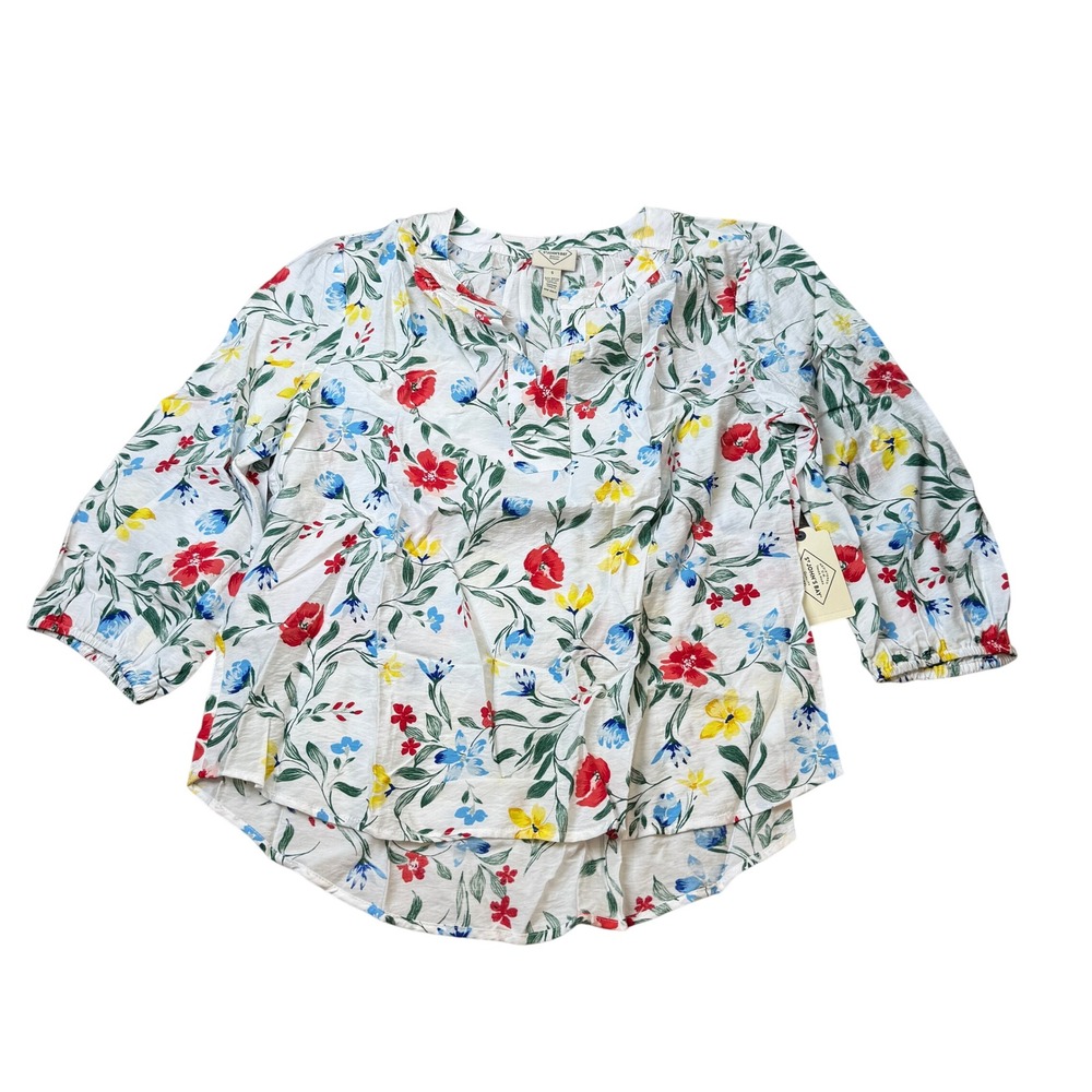 MSRP $44 St. John's Bay Womens S Multi Floral Split Crew Neck Blouse 3/4 Sleeve